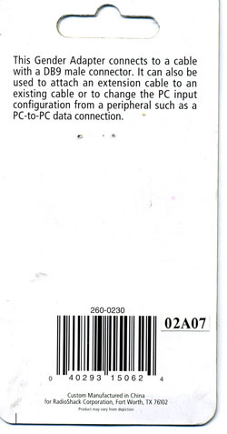 25 Pin Female to Female Gender Changer Back Packaging Original Design