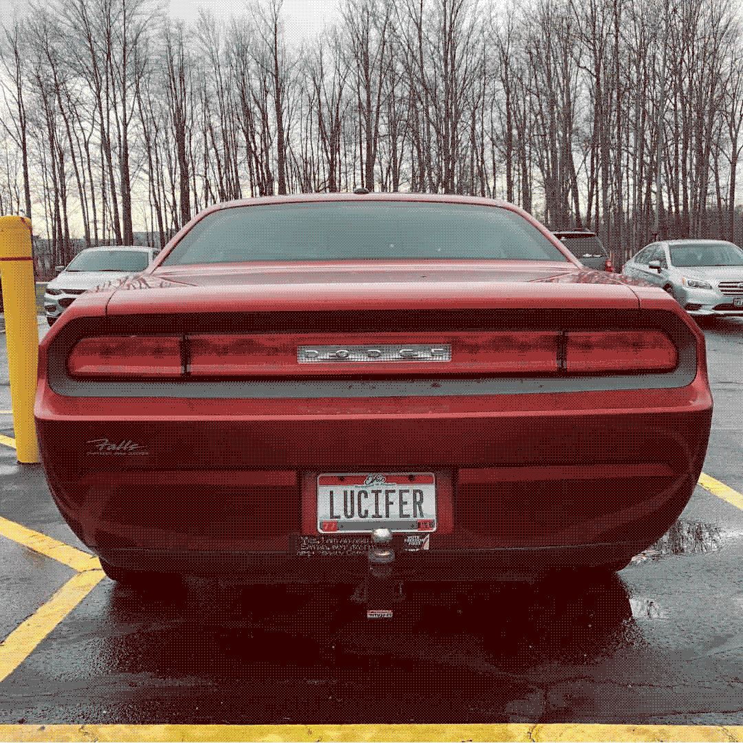 An image of a vanity plate with the text LUCIFER.