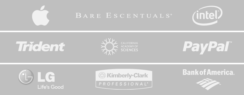 Jessicas clients include: Apple, Bare Escentuals, Intel, Trident, California Academy of Sciences, PayPal, LG, Kimberl-Clarke, Bank of America